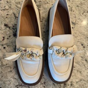 Nordstrom Cream Loafers with Gold Chain